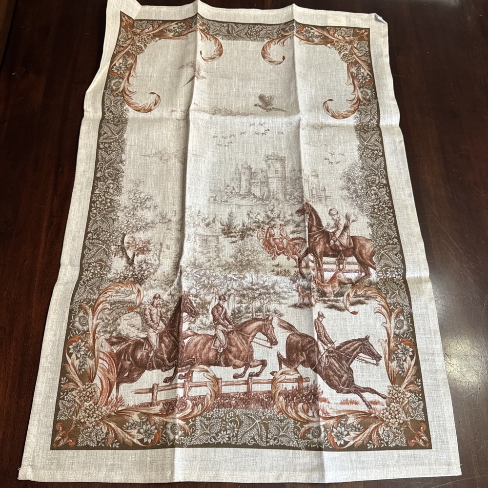 Williams Sonoma Kitchen Towel Tea Dishtowel Equestrian Hunt Italy Linen # 2 - Picture 2 of 7